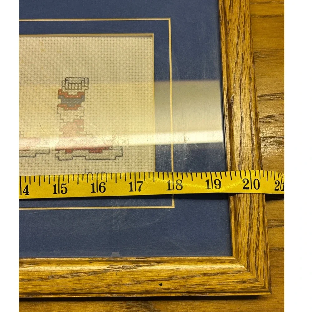 Handmade Basketball Cross Stitch Framed Art 16x8 Blue Red Wood 90s Vintage Good